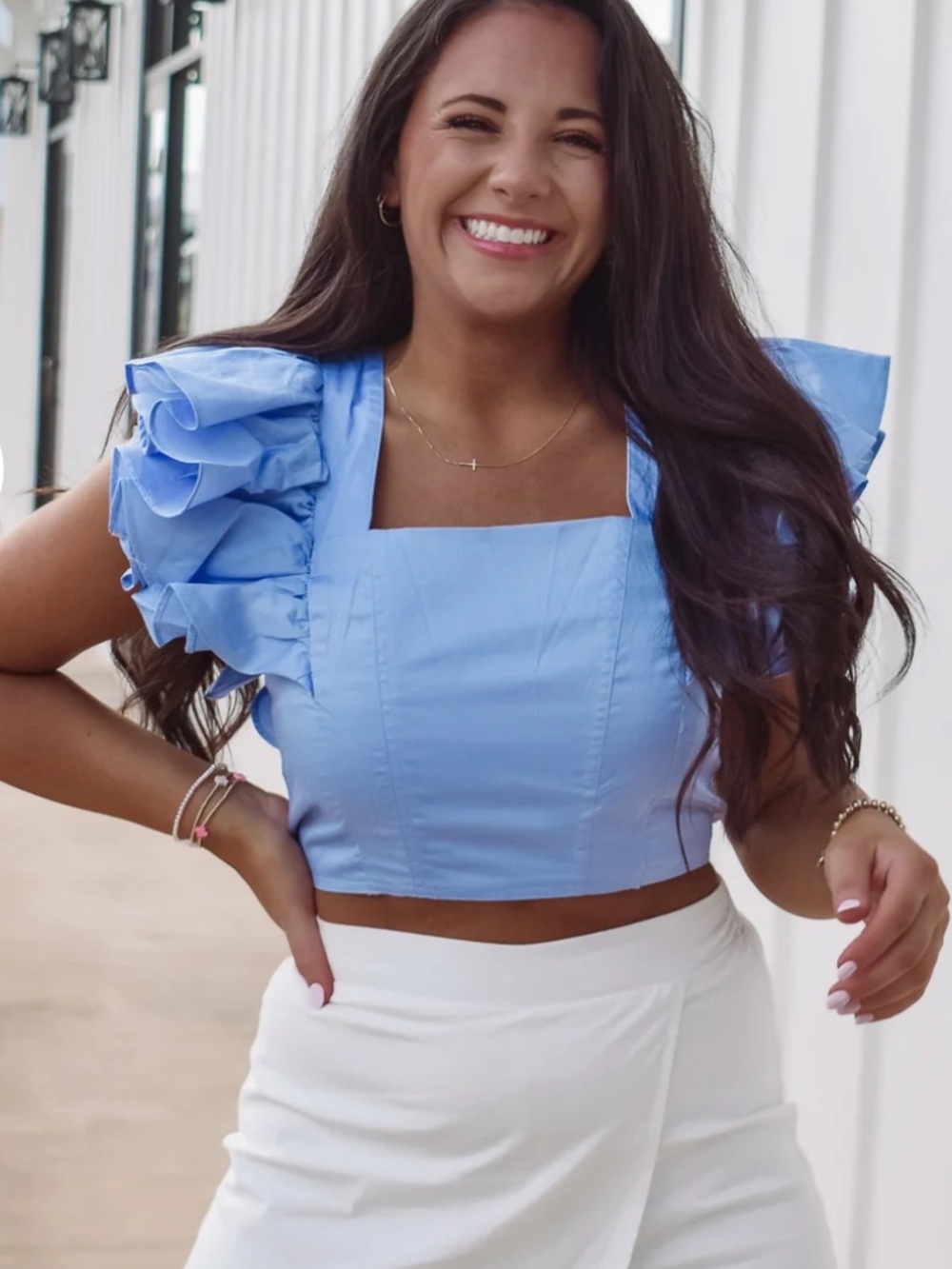 Blue Ruffle Top - Picture 3 of 6